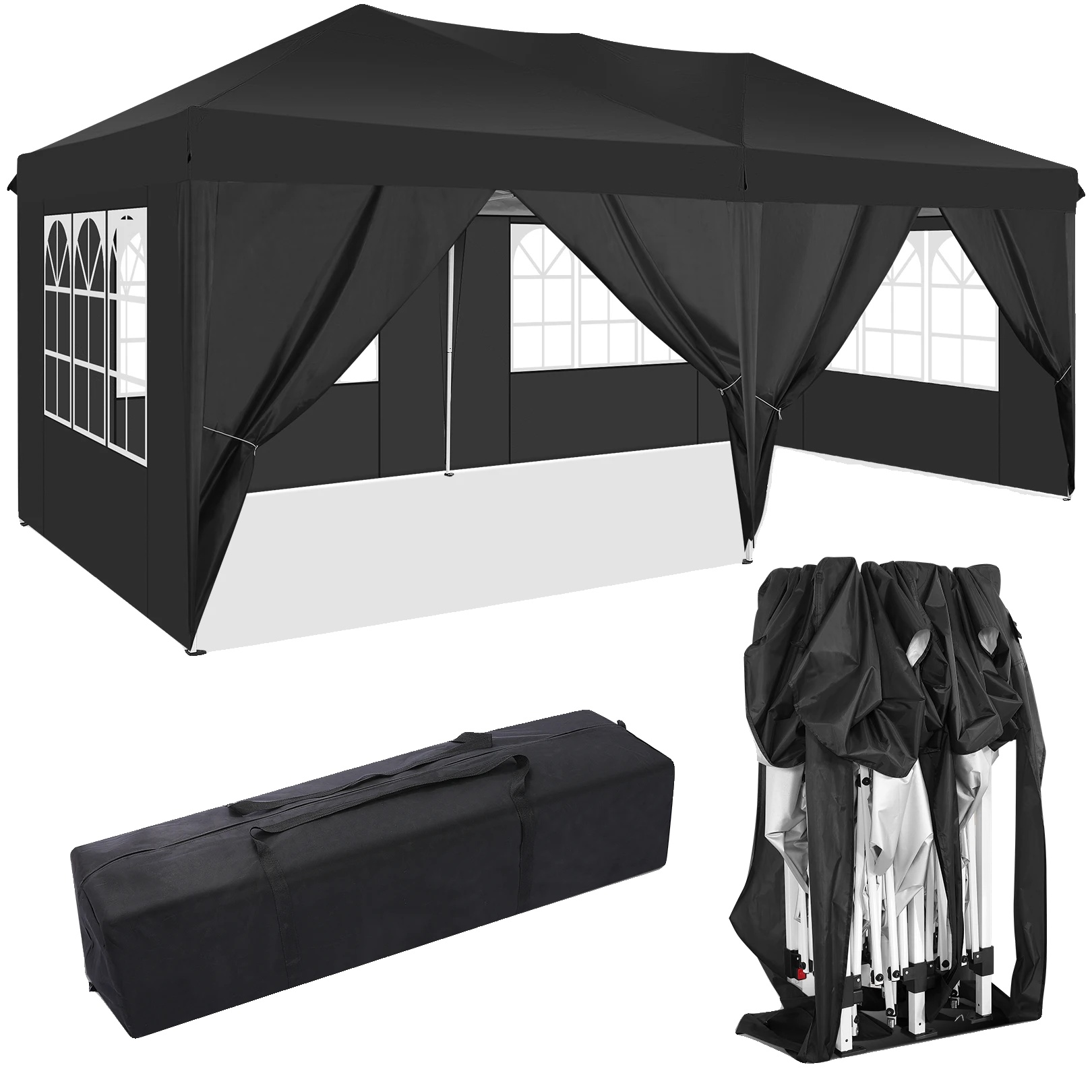 Pavillon, Wetterbeständiger Stoff, Einfache Montage, Schwarz