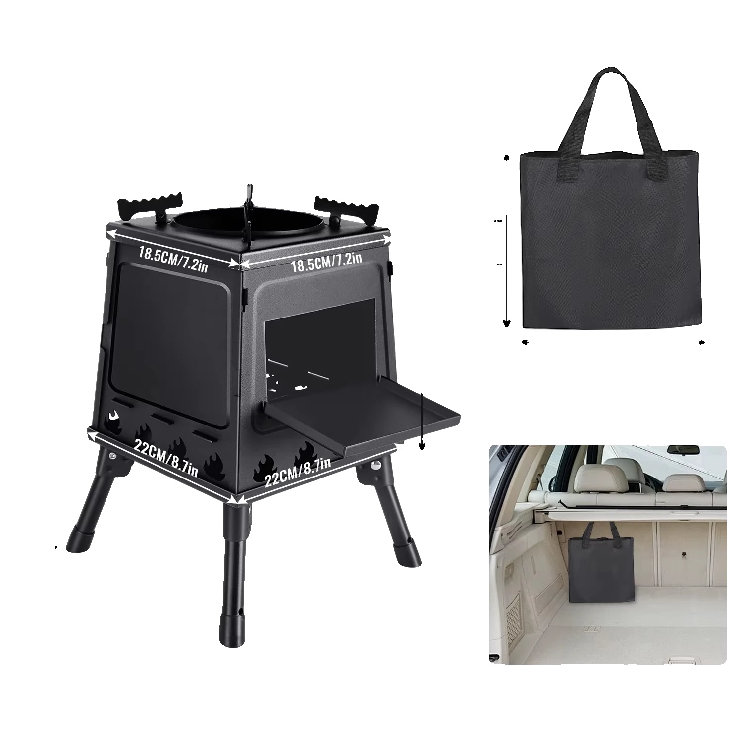 Campingkocher, Tragbares Design, Verstellbare Topfhalter, Schwarz