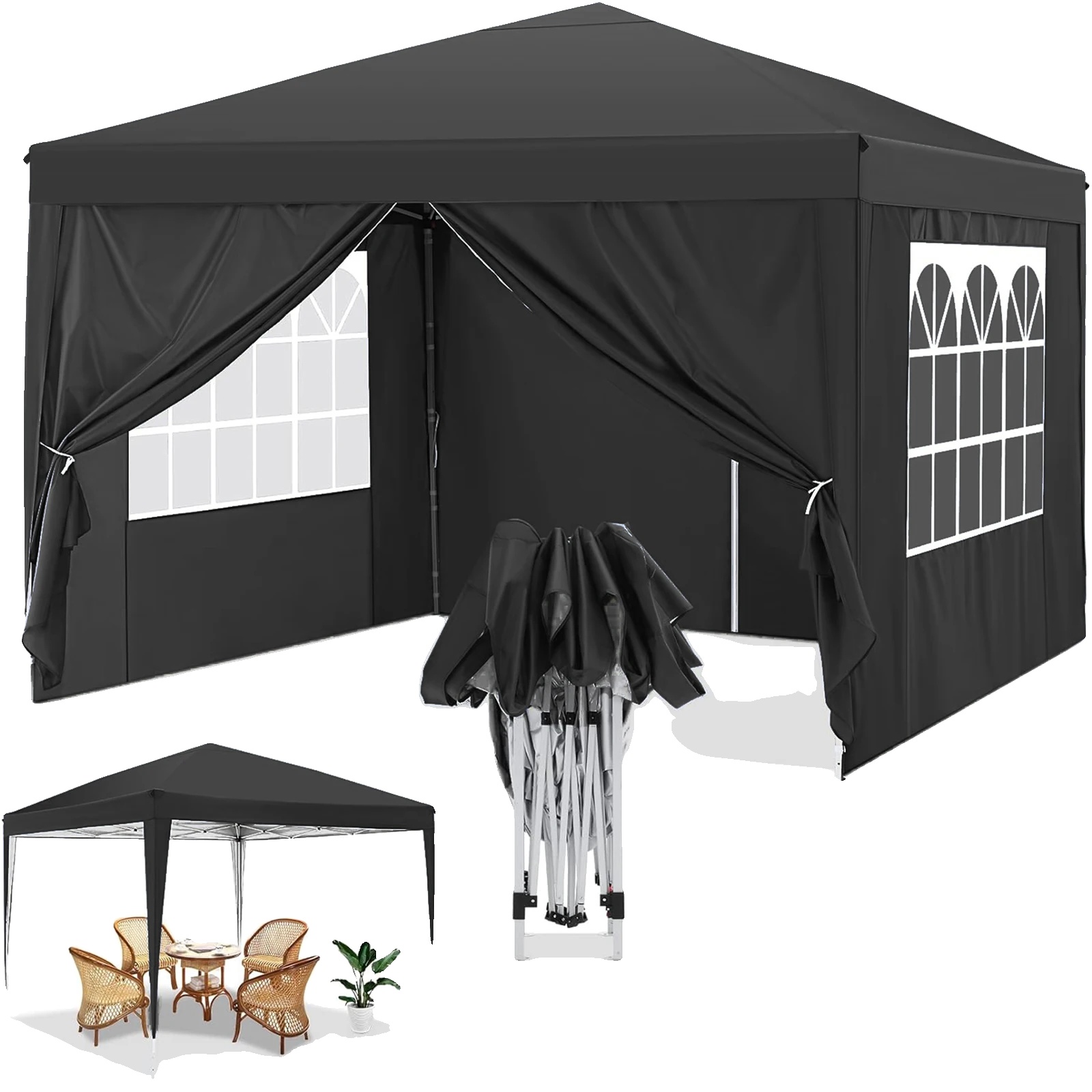 Pop-up Pavillon, Wasserdicht, Uv-schutz, Schwarz