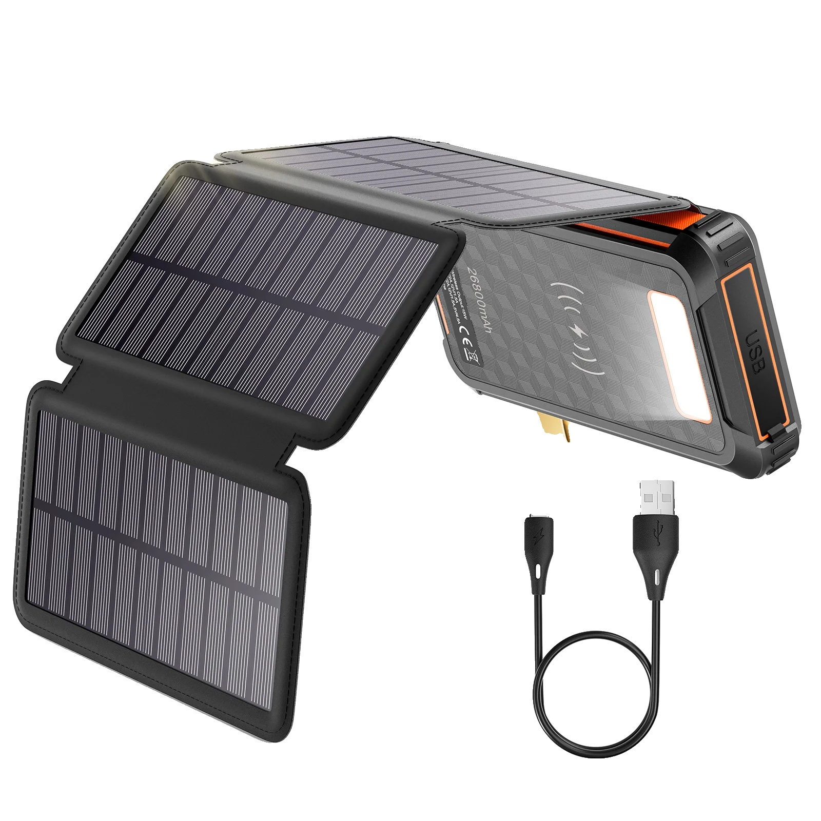 Solar Power Bank, 26800 Mah Kapazität, Kabelloses Laden, 26800mah