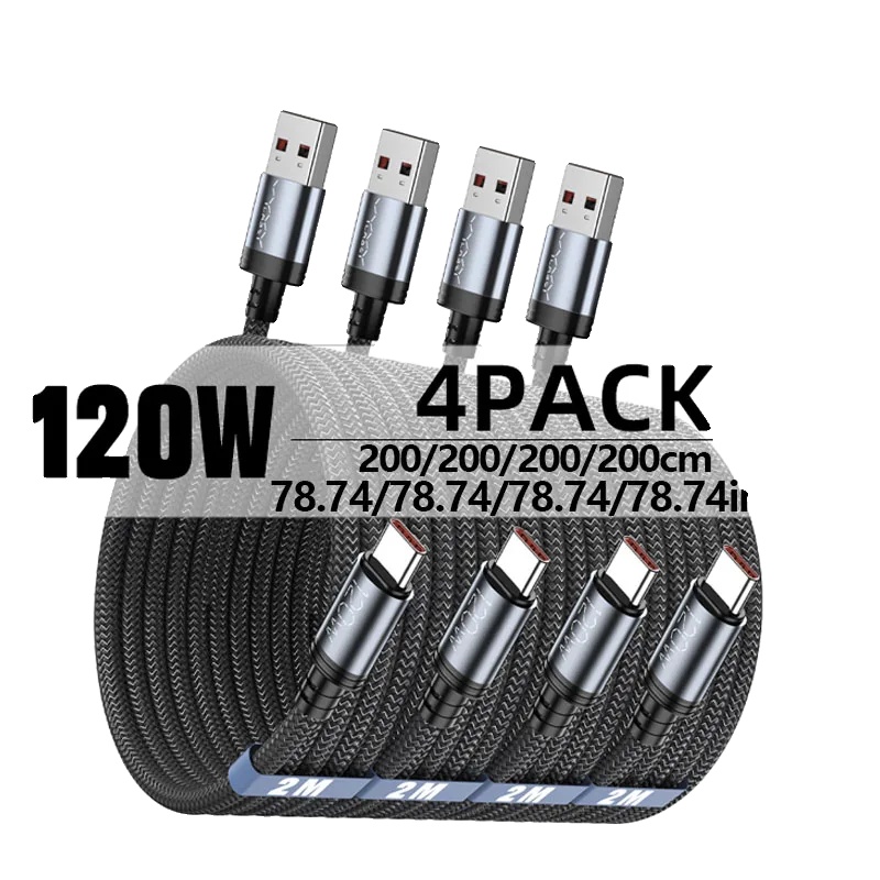 Ladekabel, 120w Schnellladung, 480 Mbps Datensynchronisation, 4pack 2meter