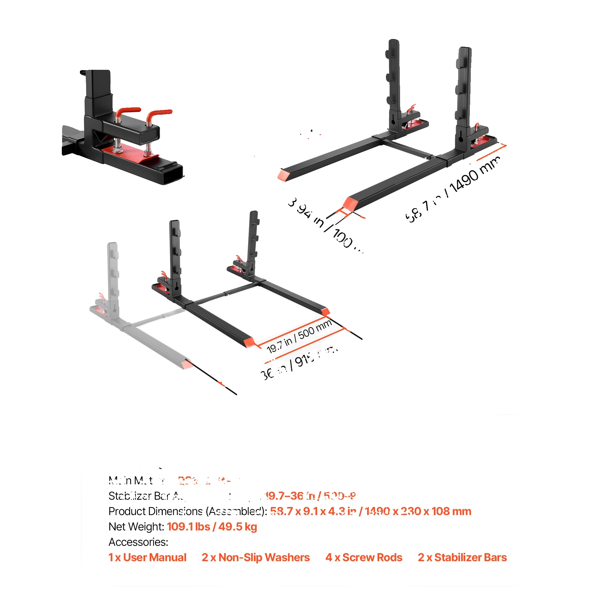 Gabeln, 4000 Lbs Tragfähigkeit, Verstellbare Stabilisatorstange, 60inch 4000lbs