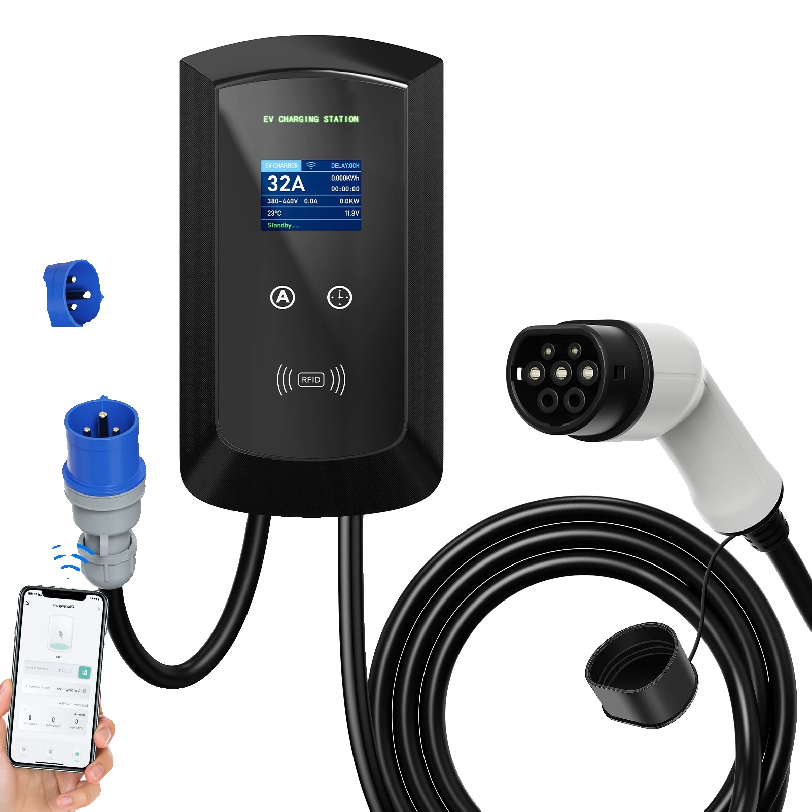 Ev-ladestation, Intelligente App-steuerung, Multiple Sicherheitsvorkehrungen, 7.6kw 32a 1 Phase, Typ2
