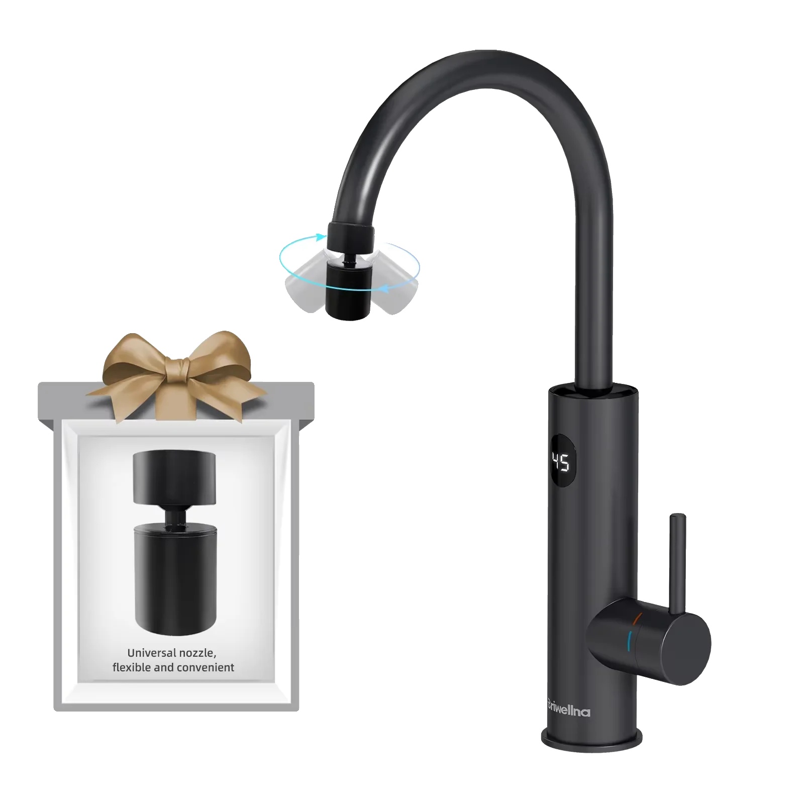 Wasserhahn Für Warmwasserbereiter, Sofortheizung, 360-grad Schwenkbarer Auslauf, Km12pro-schwarz, Eu-a