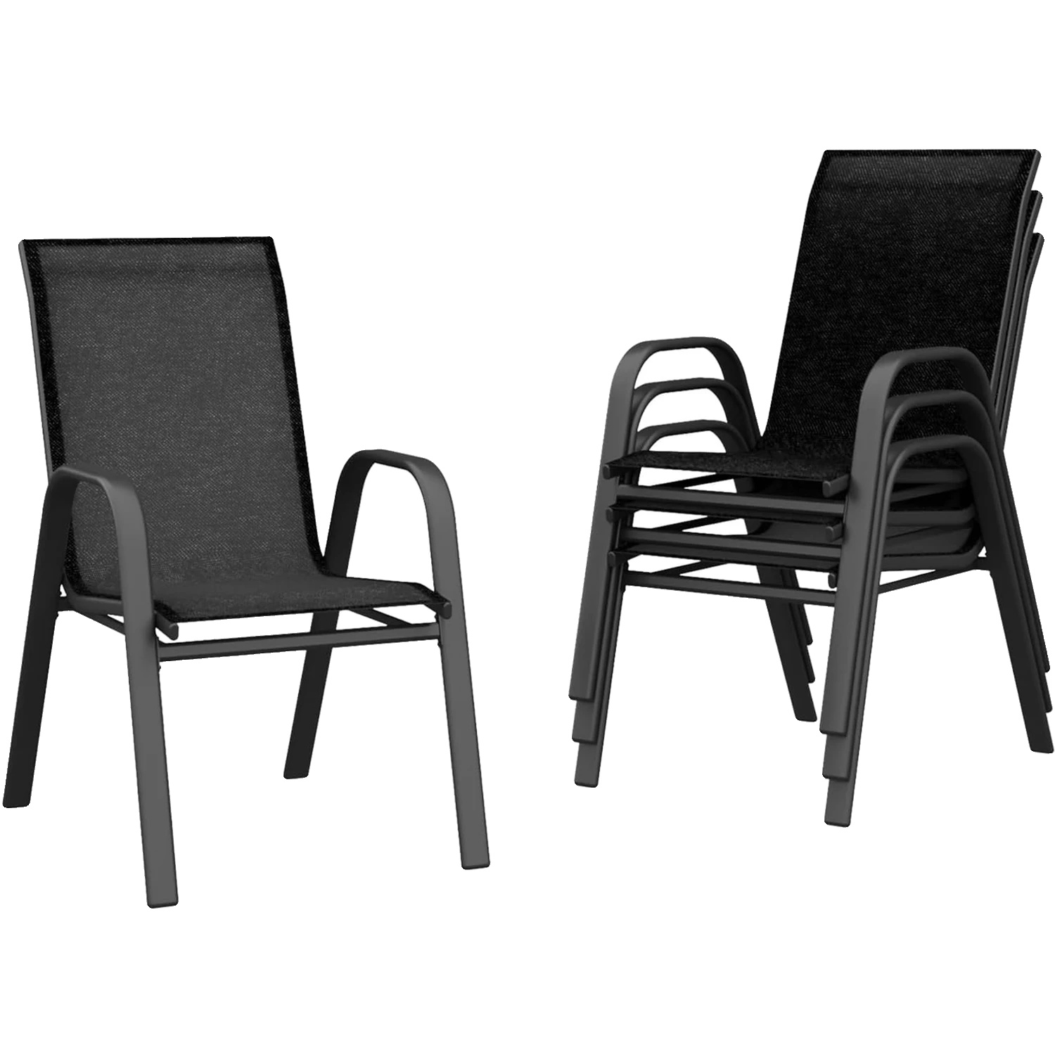 Gartenstühle, Stapelbares Design, Uv-beständig, 4 Stück Schwarz