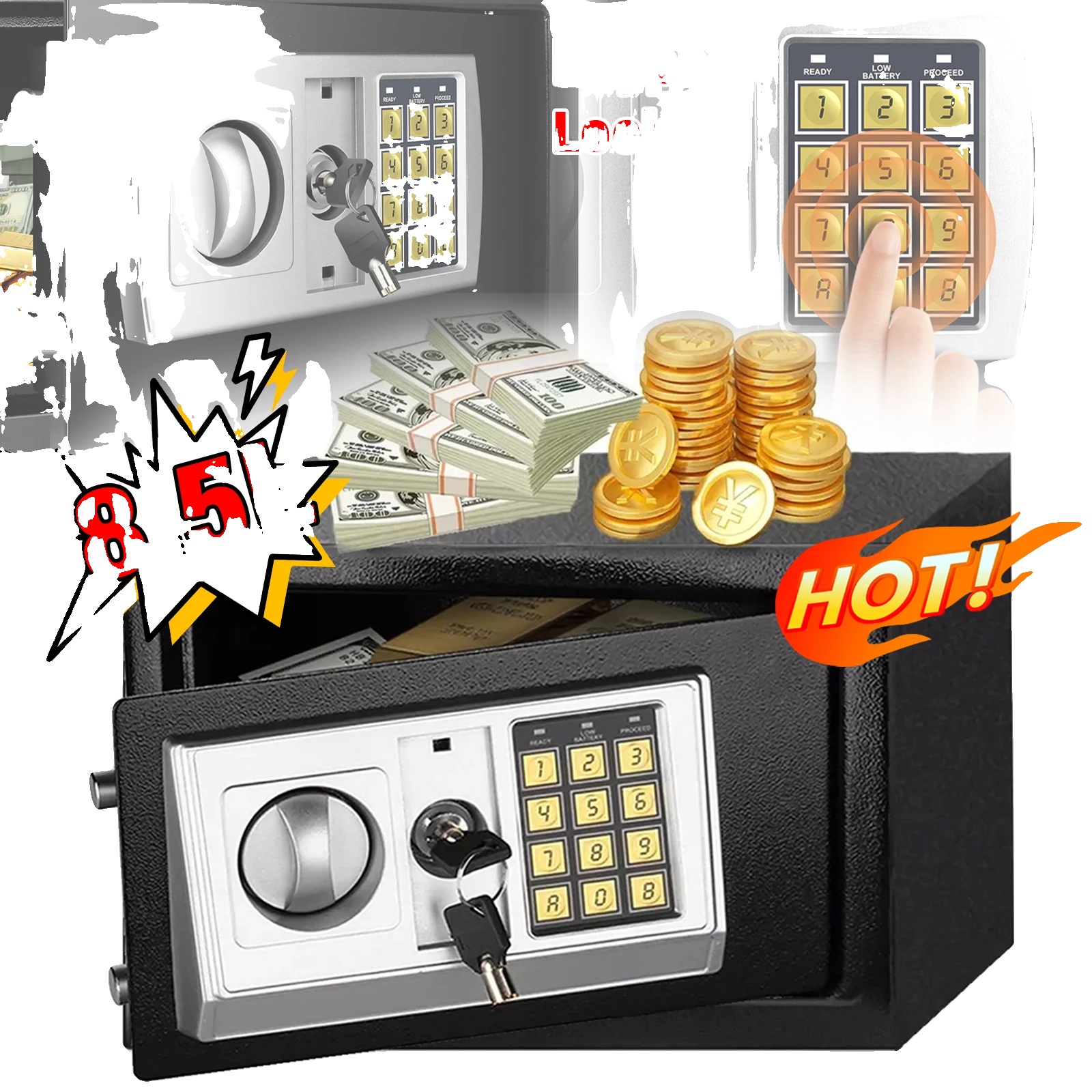 Feuerfester Safe, Spcc Kaltgewalzter Stahl, 31x20x20 Cm, Elektronisches Digitales Schloss, 8,5 Liter, Notfall-schlüsszzugang