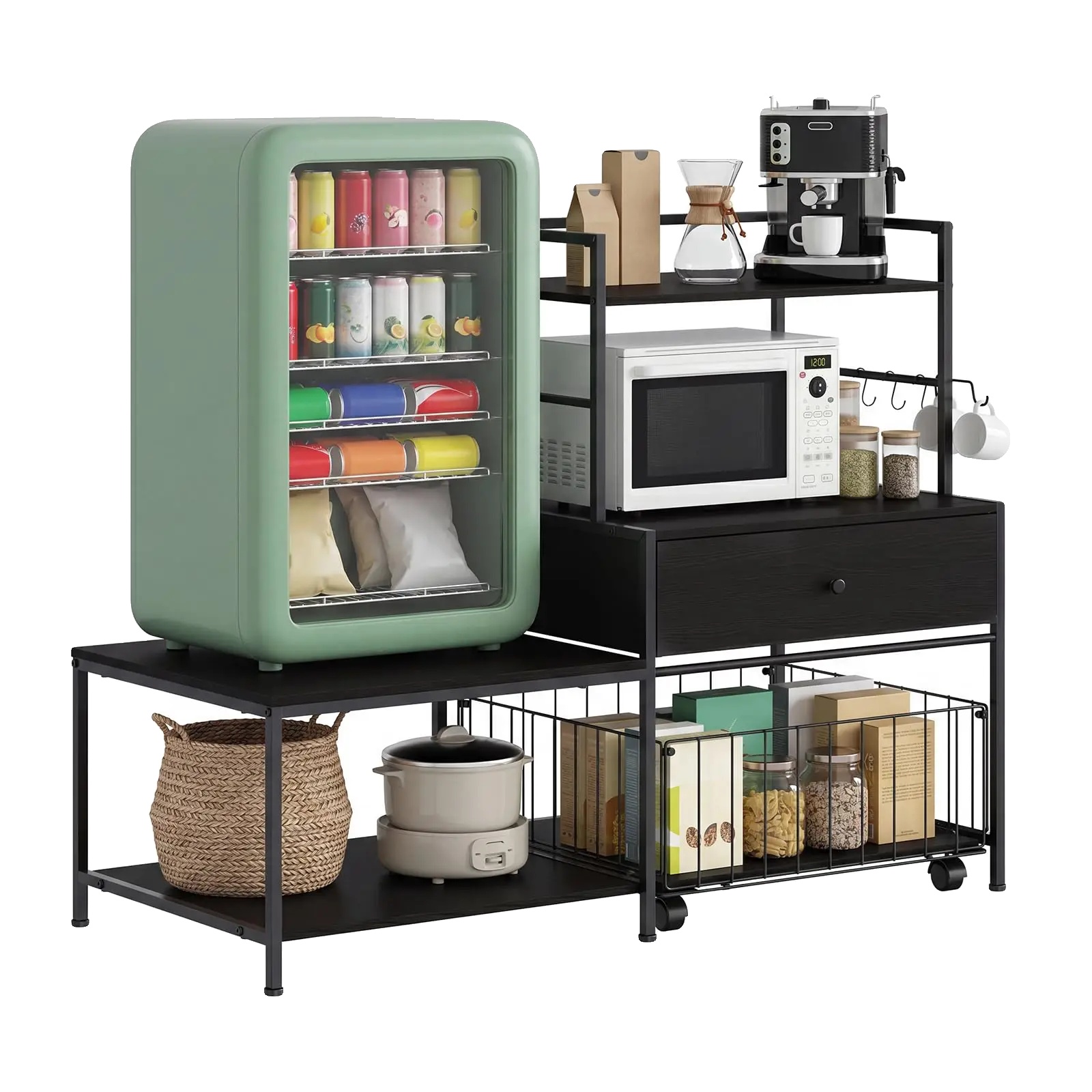 Mini-kühlschrankständer, Multifunktionaler Organizer, Freistehendes Design, Schwarz
