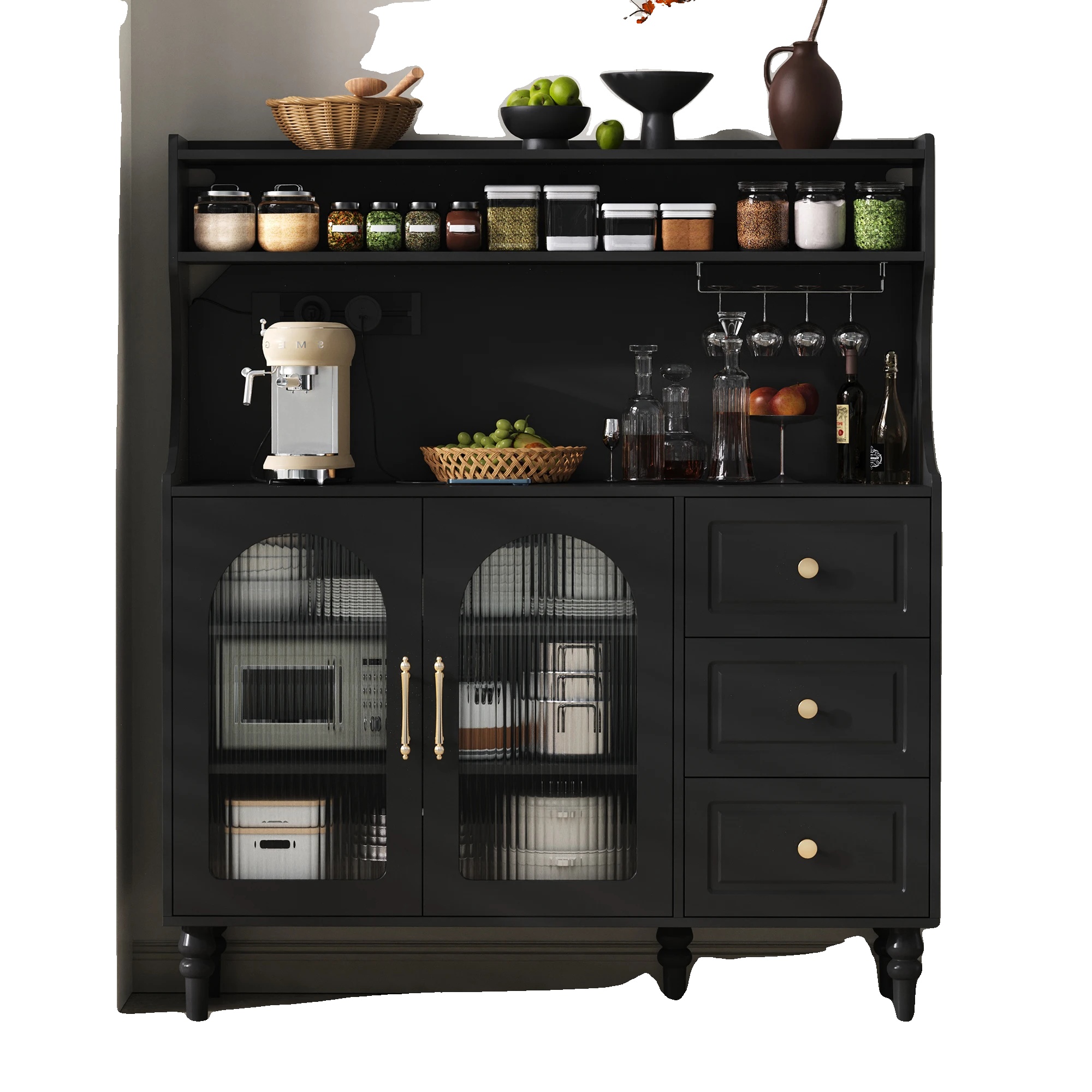 Hoher Schrank, Verstellbare Regale, Elegante Aufbewahrungslösung, Schwarz - Mdf