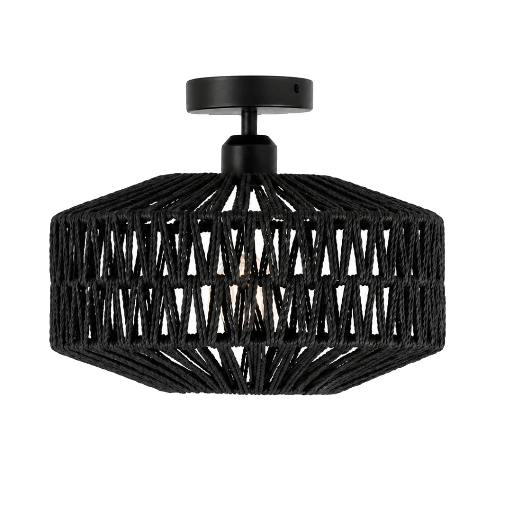 Rattan-deckenlampe, Handgewebt, Geeignet Für Verschiedene Anwendungen, Schwarz