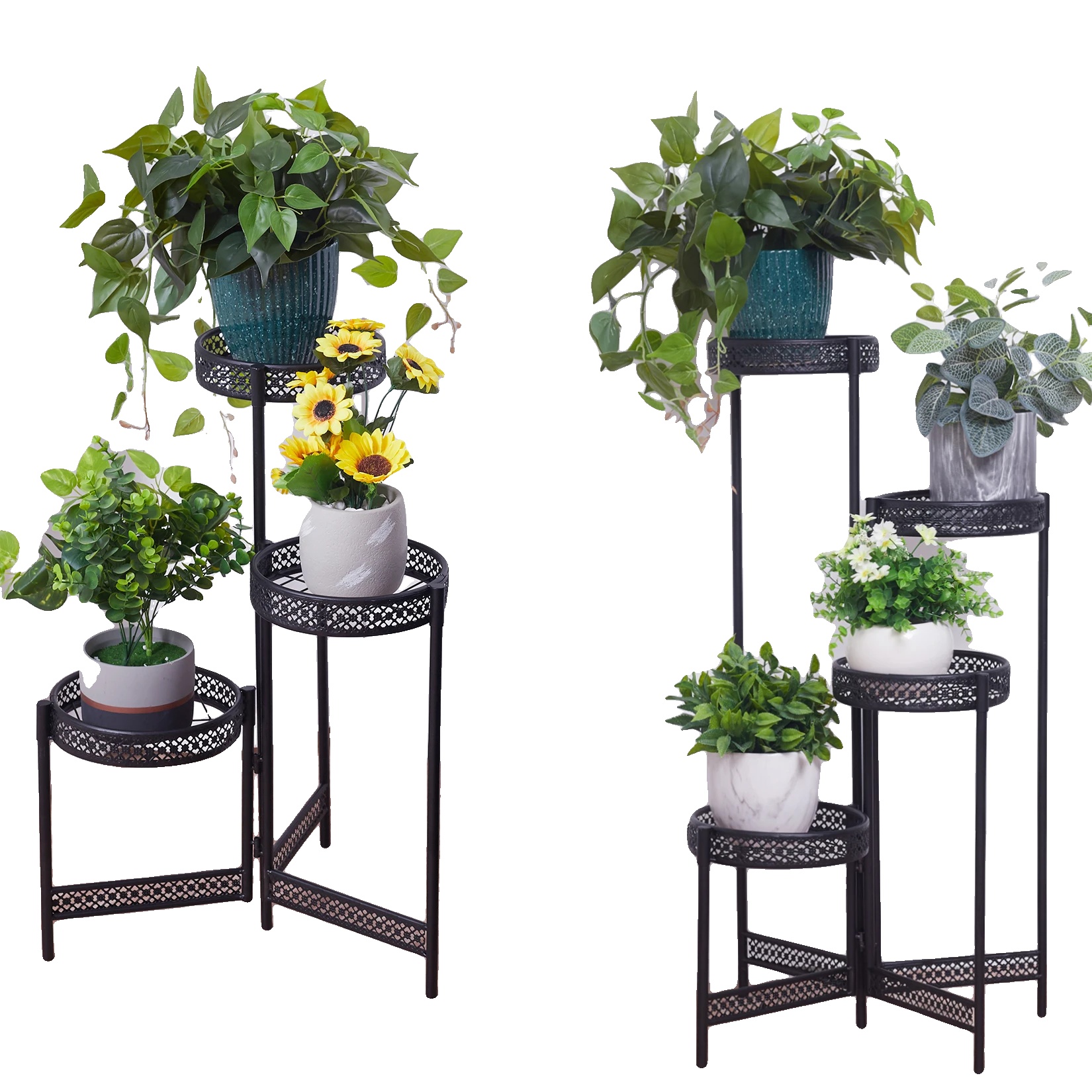 Pflanzenständer, 4 Etagen, Faltbares Metalldesign, Schwarz-a, 4 Tier
