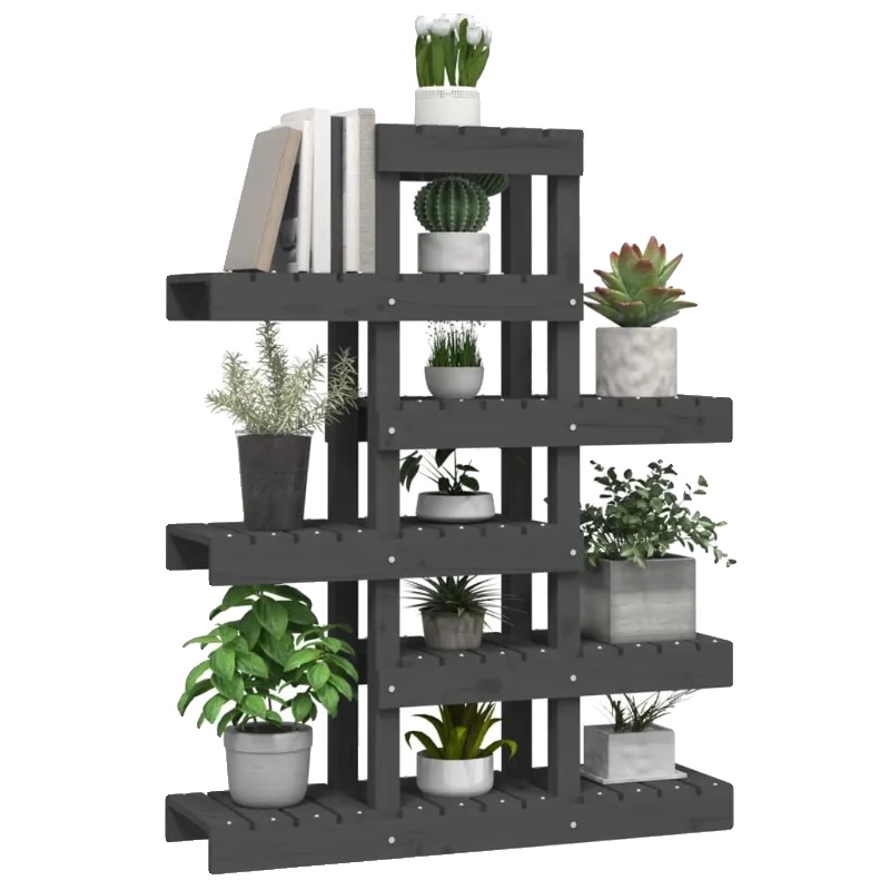 Pflanzenständer, Aus Massivem Kiefernholz, Geeignet Für Garten Und Balkon, Schwarz