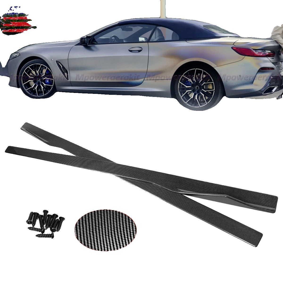 Seitenverkleidungen Verlängerung, Kunststoffmaterial, Abmessungen 2251410 Cm, Passend Für 2-tür Fahrzeuge, Verbesserte Aerodynamik, Mit Carbonfaser