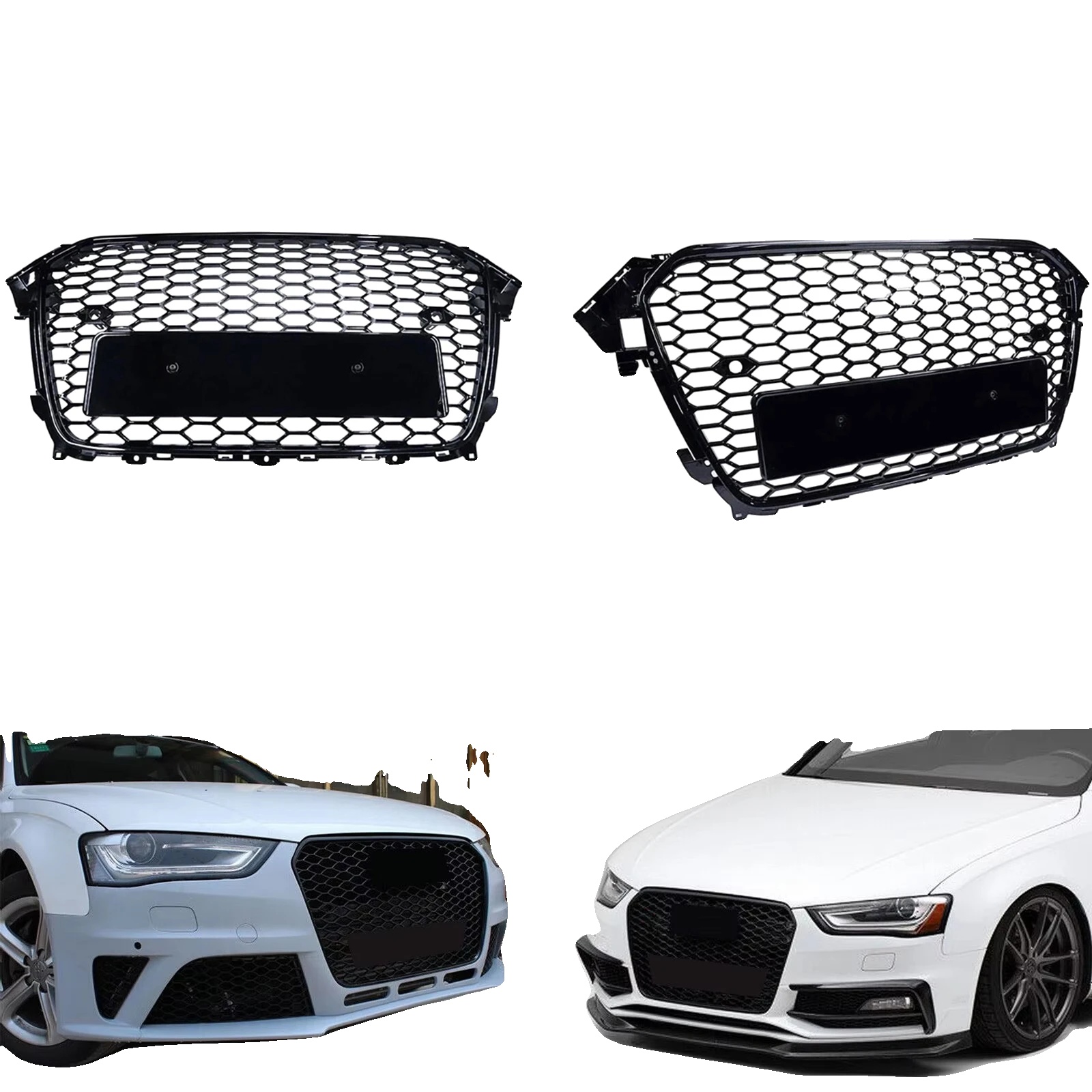 Frontstoßstangen-grill, Wabenmuster, Glänzende Schwarze Oberfläche, Schwarz
