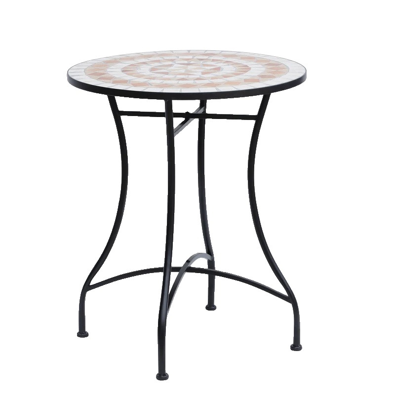 Gartentisch, Ø60 Cm, Höhe 71 Cm, Stahlrahmen, Keramiktischplatte, Maximalbelastung 100 Kg