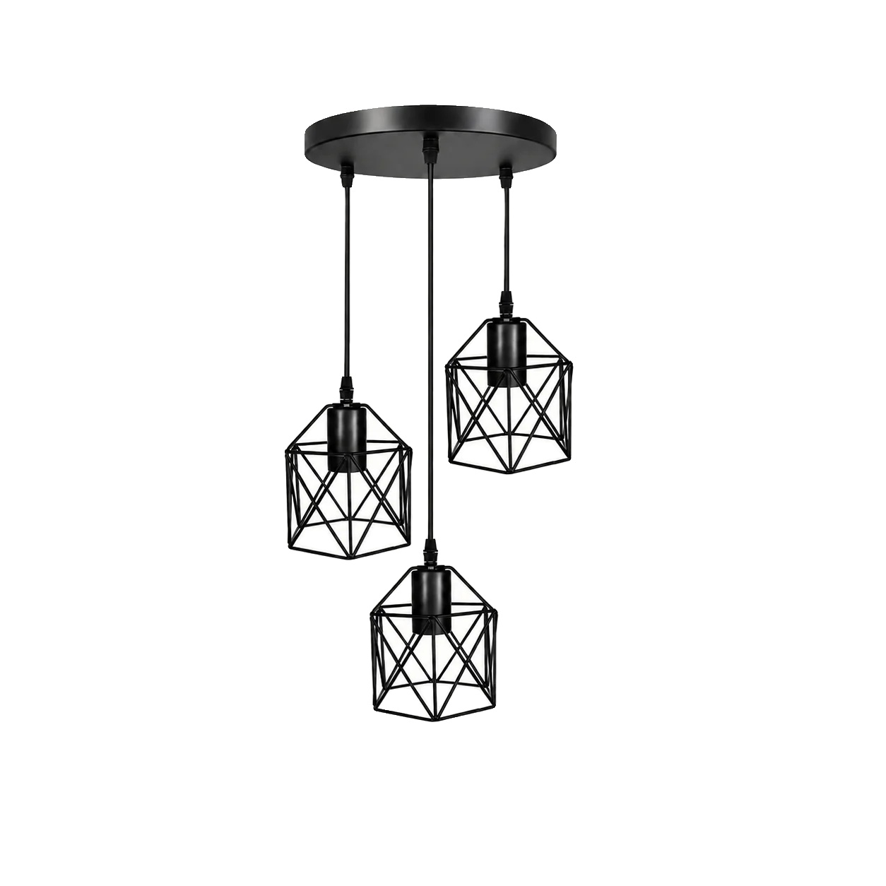 Pendelleuchte, Geometrisches Metall-design, Verstellbare Drahthöhe, Keine Glühbirne, 3-köpfige Runde Platte