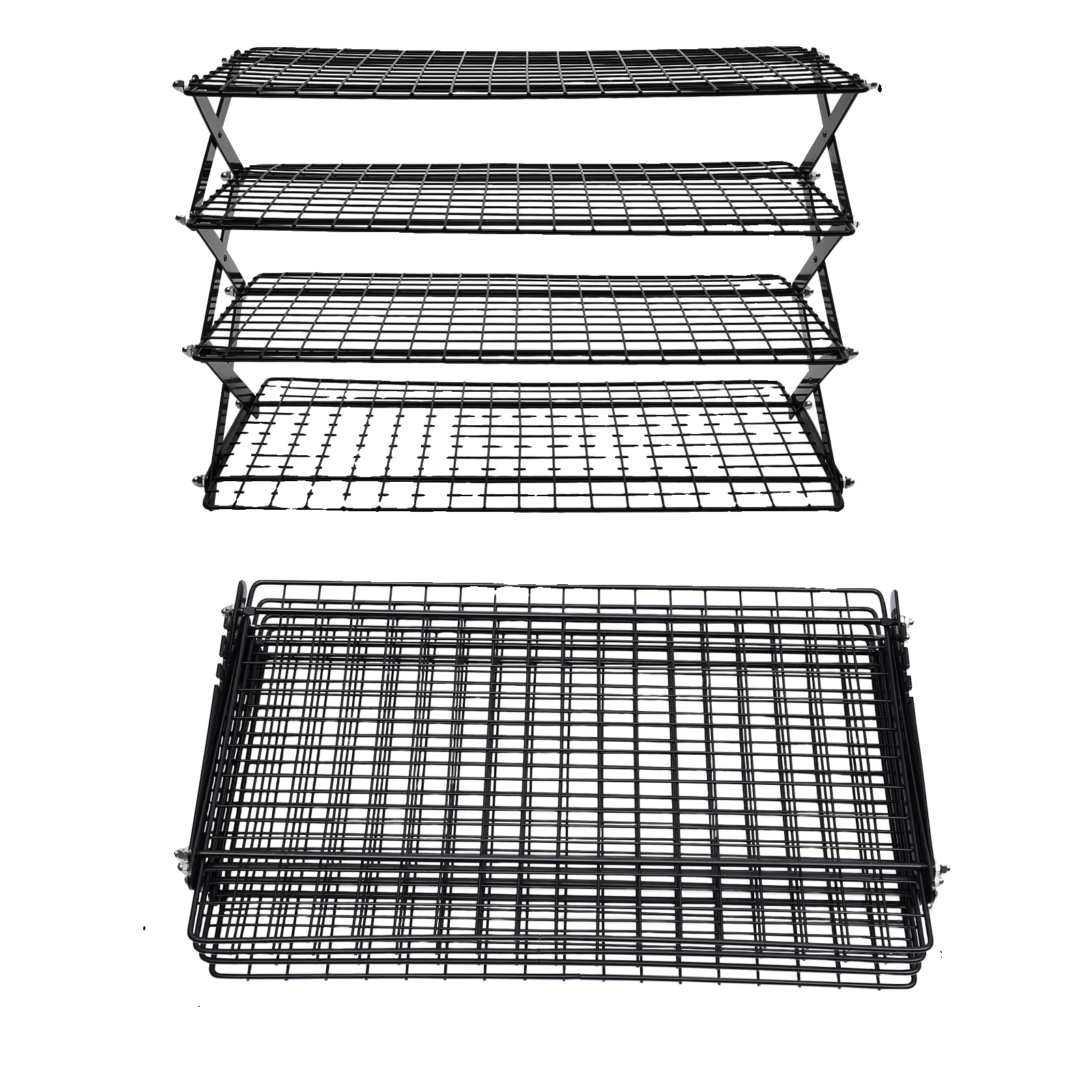 Kühlregal, Zusammenklappbares Design, Vierstöckige Kapazität, Schwarz