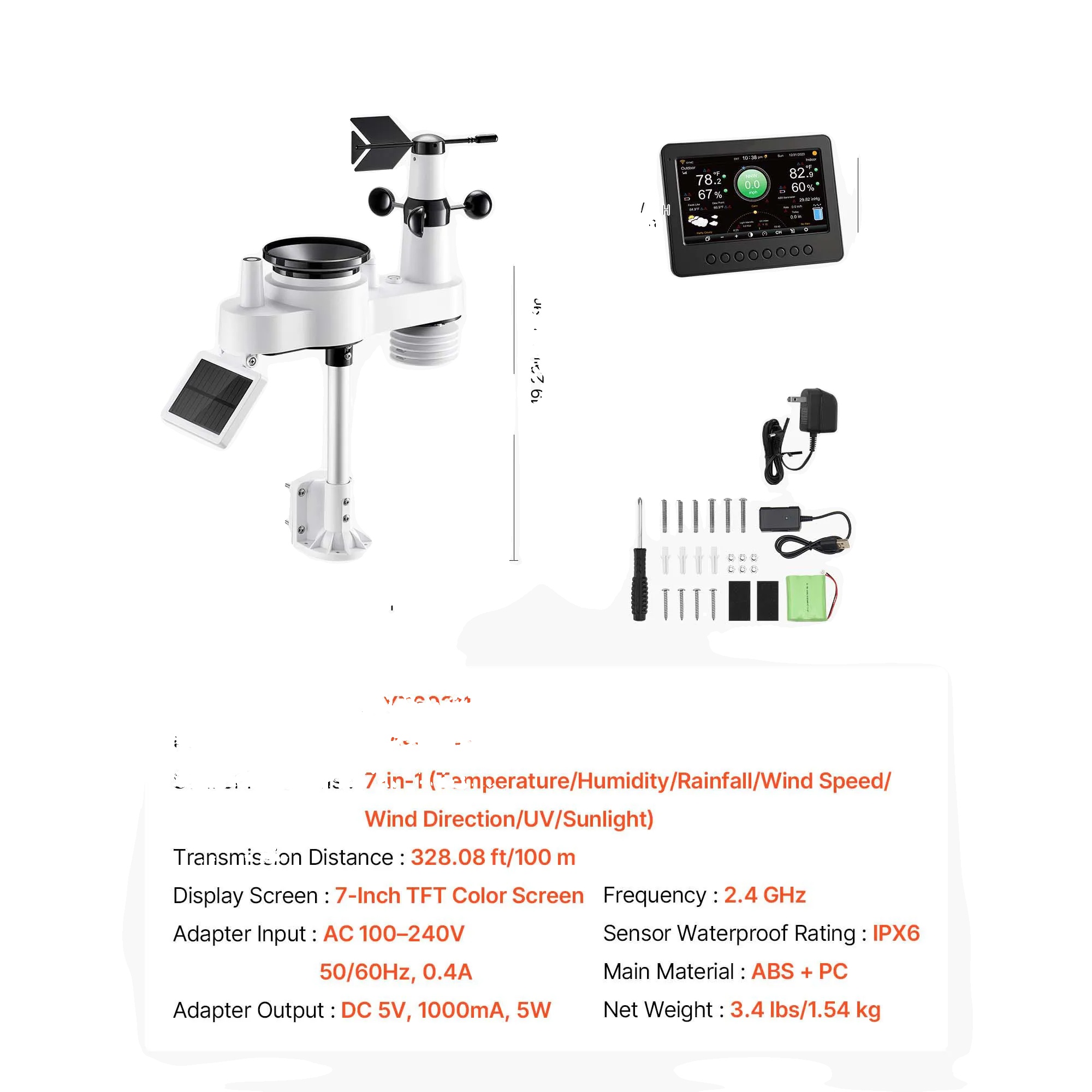 Wetterstation, 7-in-1 Sensor, Hd-display, 7-in-1 Yt60311