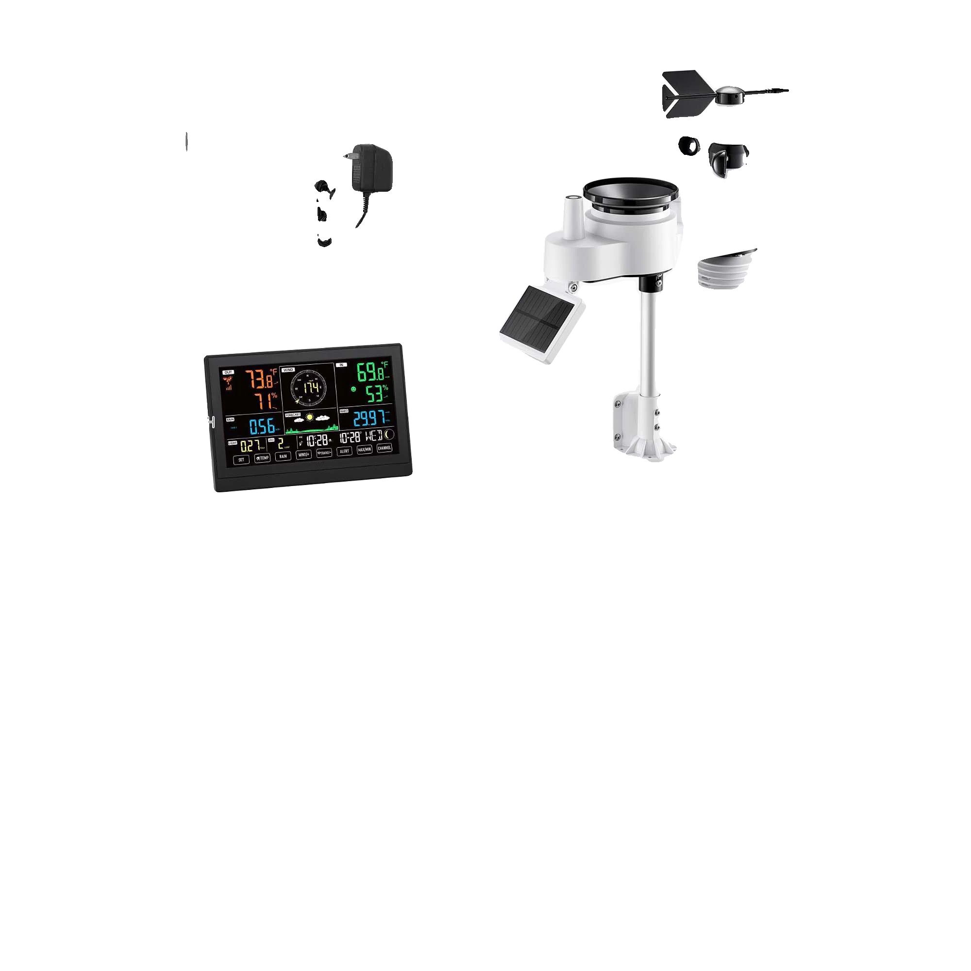 Wetterstation, 7-in-1 Überwachung, Solarbetriebene Funktion, Solarunterstützt