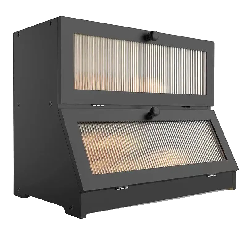 Bambus Brotkasten, Zweistufiges Design, Umweltfreundliches Material, Schwarz
