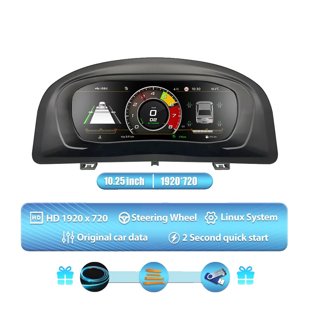 Digitales Dashboard-cluster, 10,25 Zoll Hd Ips-bildschirm, Mehrsprachige Unterstützung, Für Touran 04-08
