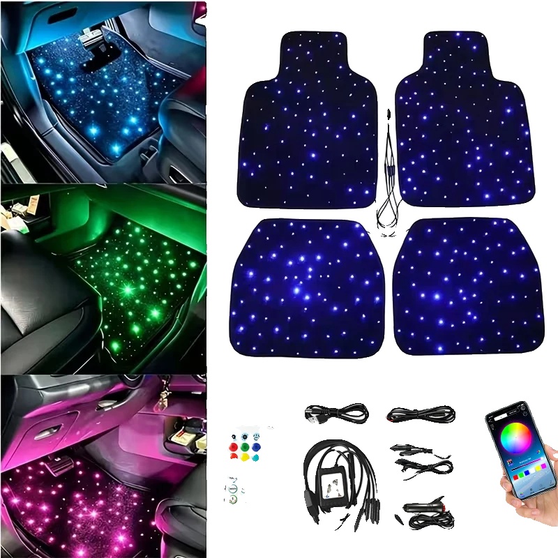 Autofußmatte, Rgb-beleuchtung, App & Fernbedienung, 4pcs Vollständige Matten, Schwarz