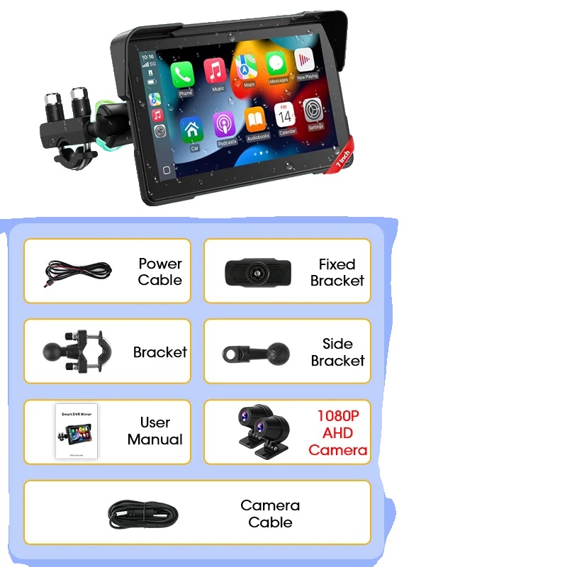 Motorrad Gps-navigation, 7-zoll-bildschirm, Dual Bluetooth 5.0, Dvr