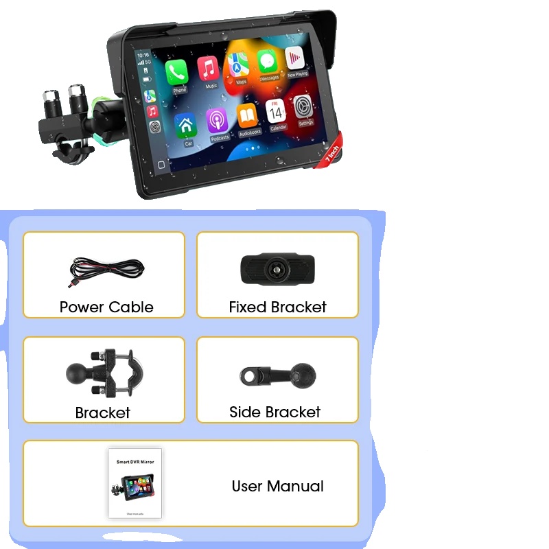 Motorrad Gps-navigation, 7-zoll-bildschirm, Dual Bluetooth 5.0, Kein Dvr