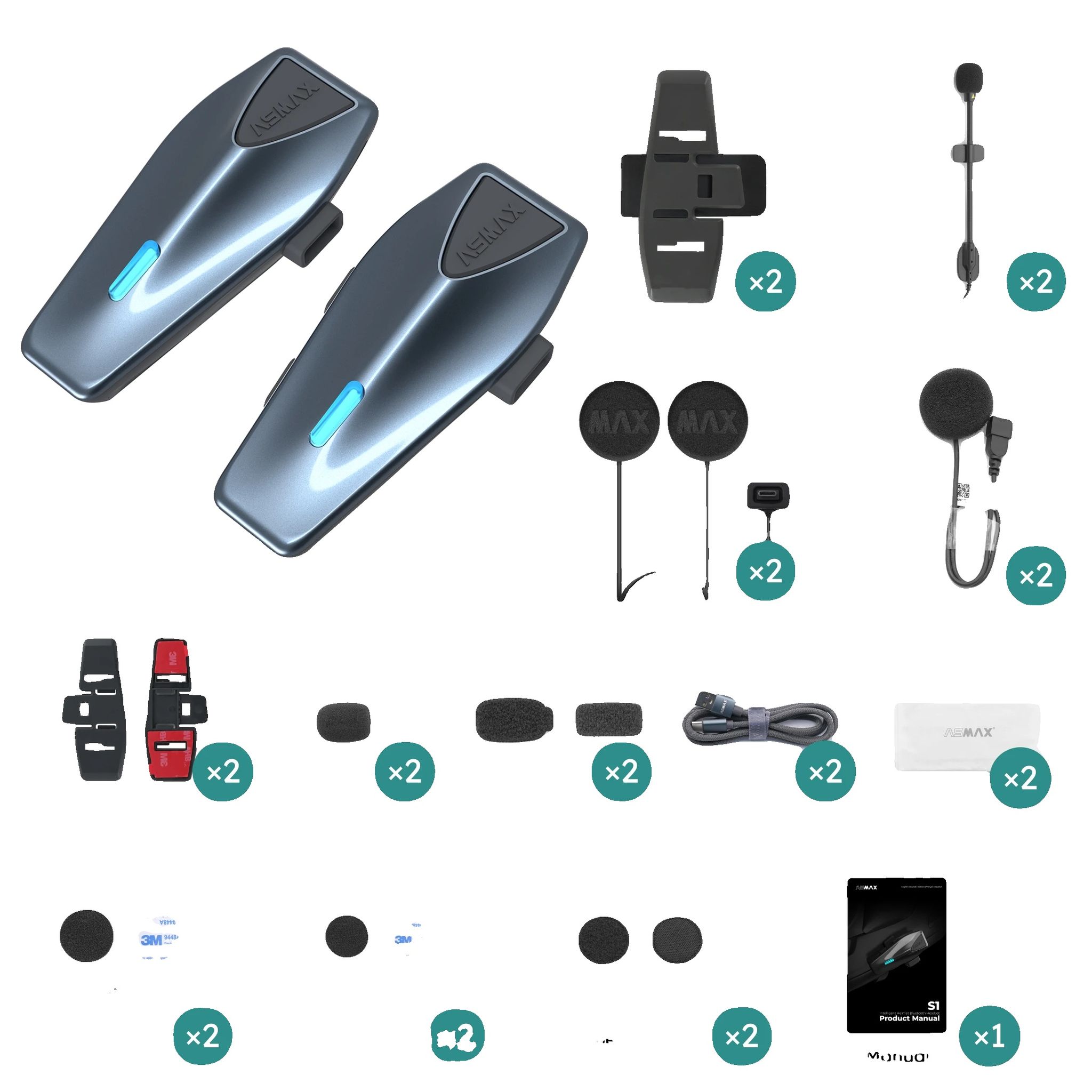 Helm-headset, Bluetooth-konnektivität, Wasserdichtes Design, S1 2pcs