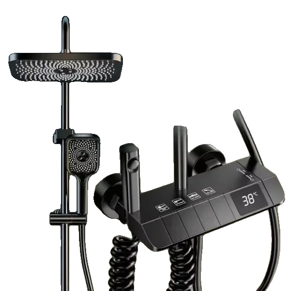 Badezimmer Duscharmatur Set, Led Digitalanzeige, Dreifachbedienung, Schwarz Mit Digisplay
