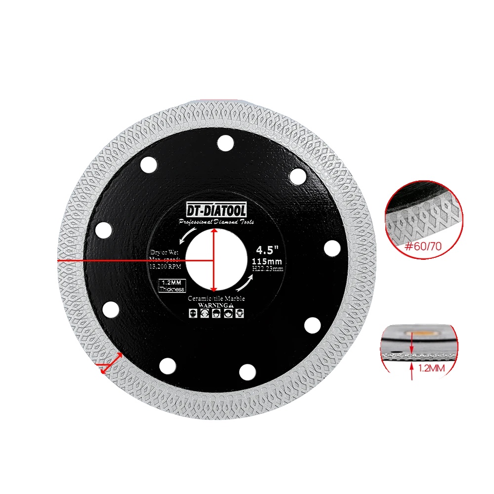 Fliesenschneidscheibe, Turbo-rand-design, Verstärkter Stahlkern, 115mm, 2stk