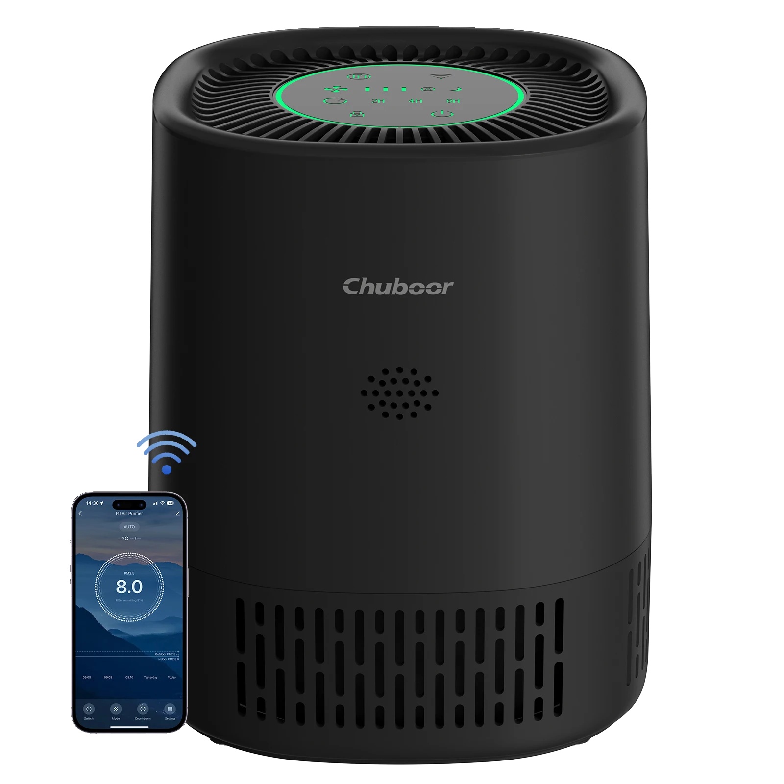 Luftreiniger, Ultra-leiser Betrieb, Waschbarer Hepa-filter, Schwarz-wifi, 1.5kg