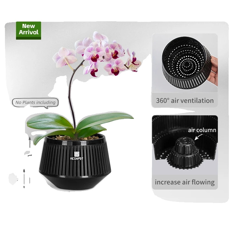 Orchideen-topf, Luftschnitt-design, Moderne Ästhetik, Schwarz-1 Stk 12cm