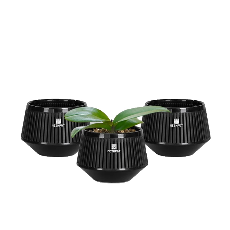 Orchideen-topf, Luftschnitt-design, Moderne Ästhetik, Schwarz-3 Stück 12cm