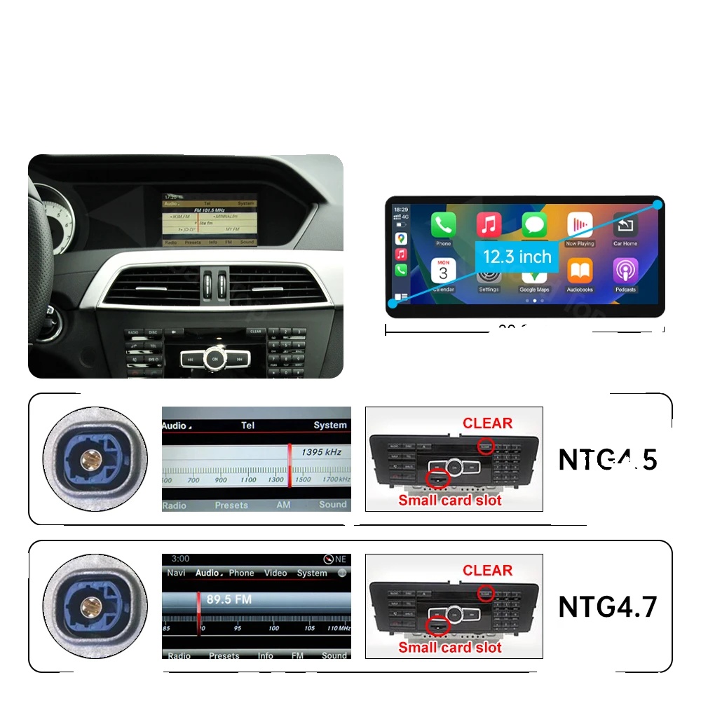 Auto-multimedia-player, Smartphone-integration, Integriertes Mikrofon, Kompatibel Mit Mercedes Benz C-klasse W204 S204, 12.3 Zoll Ntg4.5 Lhd, Keine