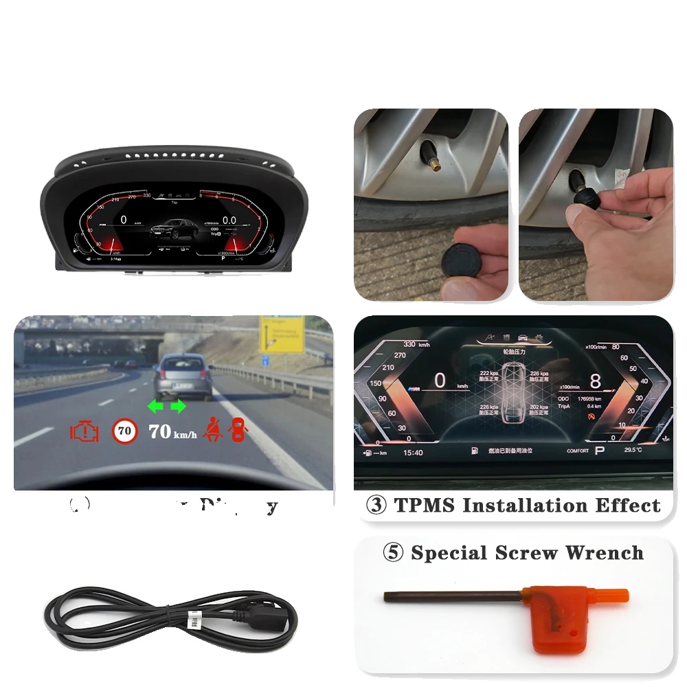 Digitales Dashboard, 12,3-zoll-lcd, Fahrzeugkompatibilität, E60 Mit Digitalem Reifendruck