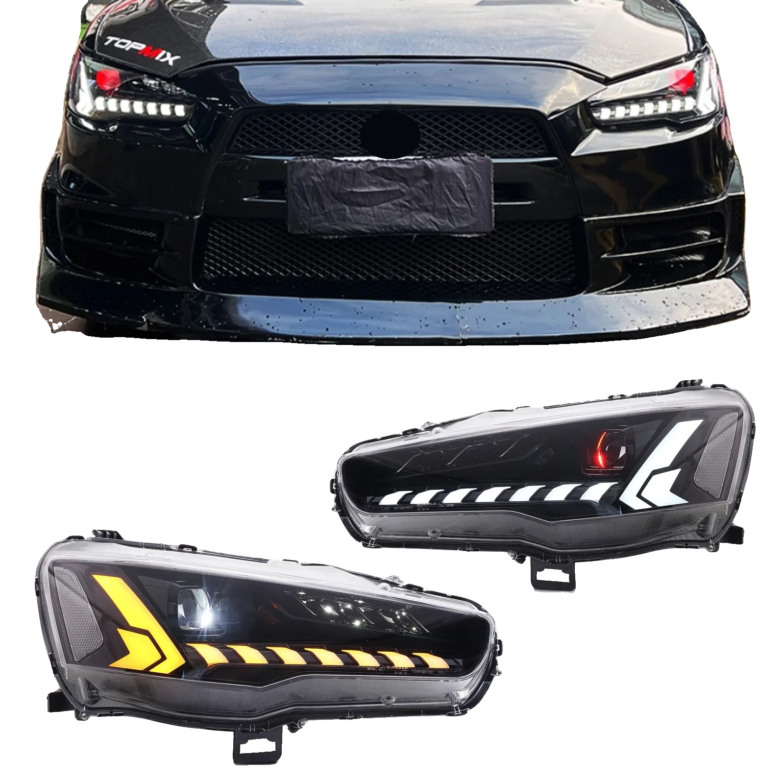 Led-scheinwerfer, 12 V, Sequenzielle Blinker, Kompatibel Mit Lancer Ex Evo X Viii 2008–2020, Ce-zertifizierung, Langlebige Konstruktion