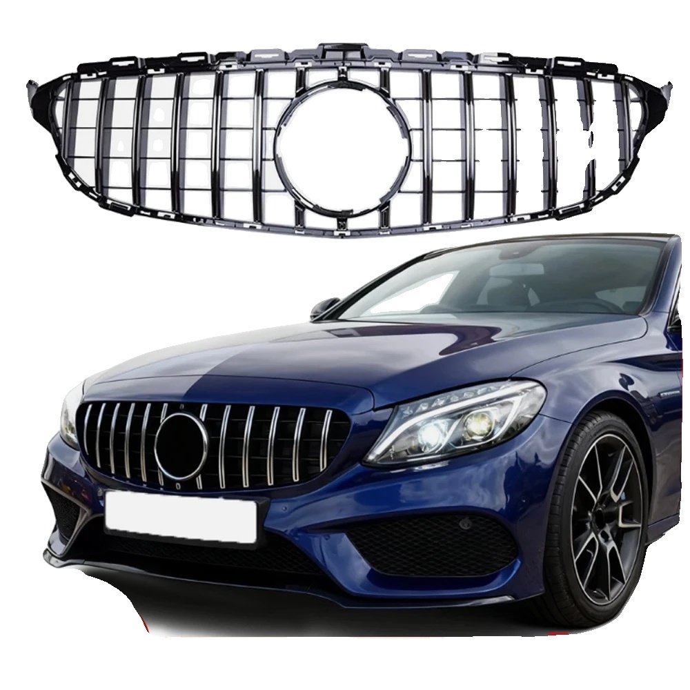 Frontgrill, Hochwertiger Kunststoff, 125 Cm X 45 Cm X 10 Cm, Kompatibel Mit Mercedes Benz C-klasse W205 (2015-2018), Gtr-stil Design, Ungiftige