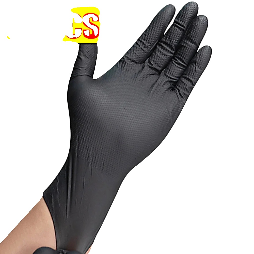 Einweg-nitrilhandschuhe, Strukturierte Grifffläche, Robuster Schutz, L, Schwarz- 50stück-a
