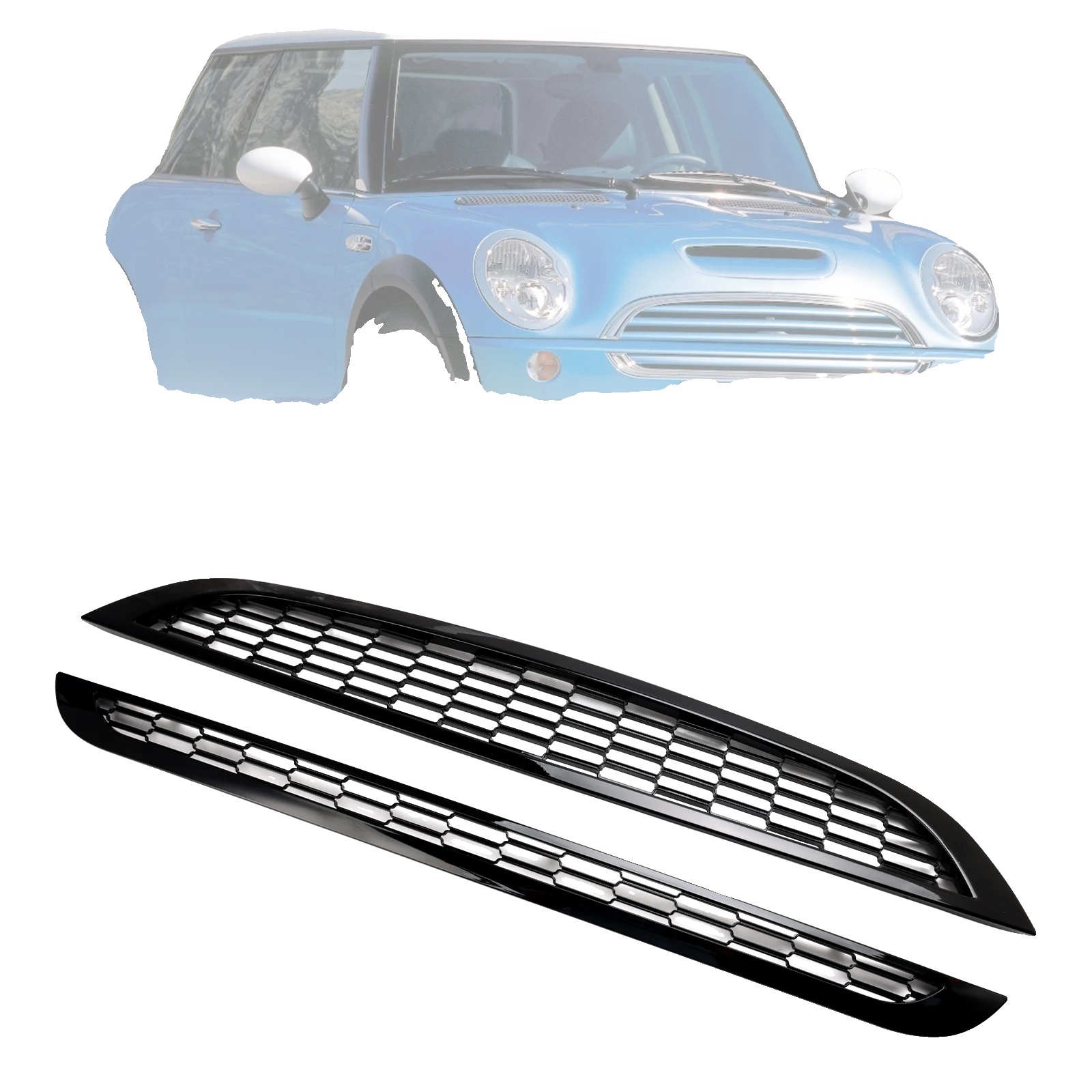 Waben-mesh-grill, Passt Für Mini R50/r52/r53 2002-2006, Kunststoffmaterial, Vordere Obere Und Untere Platzierung, Direkter Ersatz, Glänzend Schwarz