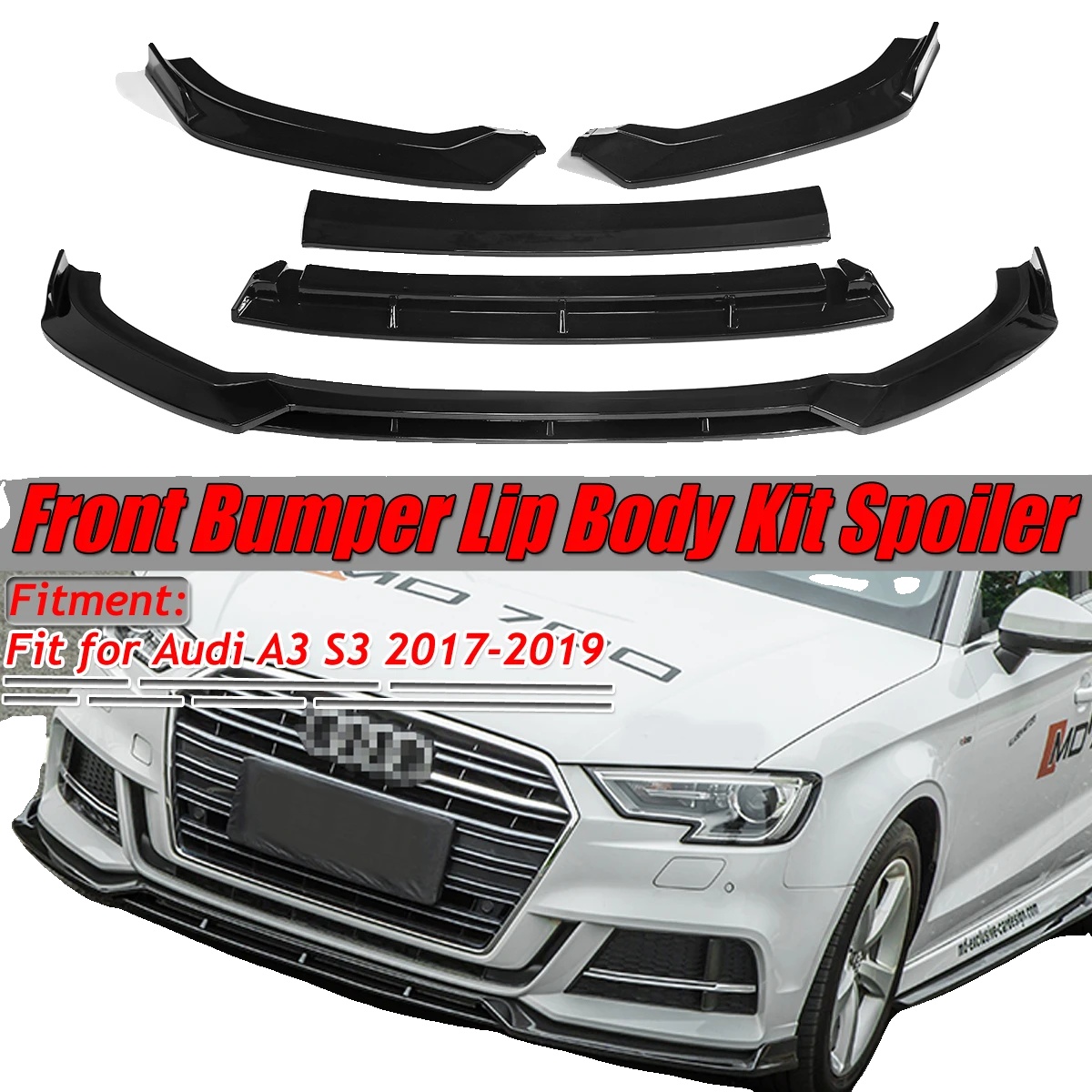Frontstoßstangenlippe Spoiler, Hochwertiges Polypropylen, Abmessungen Mit 1-3 Cm Abweichung, Kompatibilität Mit Audi A3 S-line / S3 2017-2019,