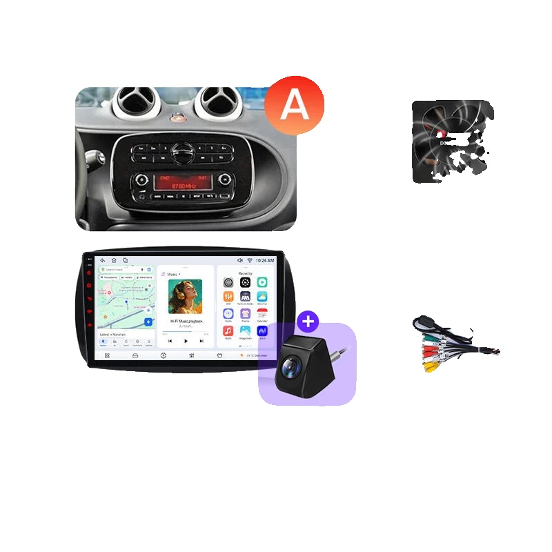 Carplay, Touchscreen, Multimedia-player, Kompatibel Mit Mercedes Smart Fortwo 453 2014-2020, V7 (4gb 64gb) 9 Zoll+geschenk Cam A, Keine-a
