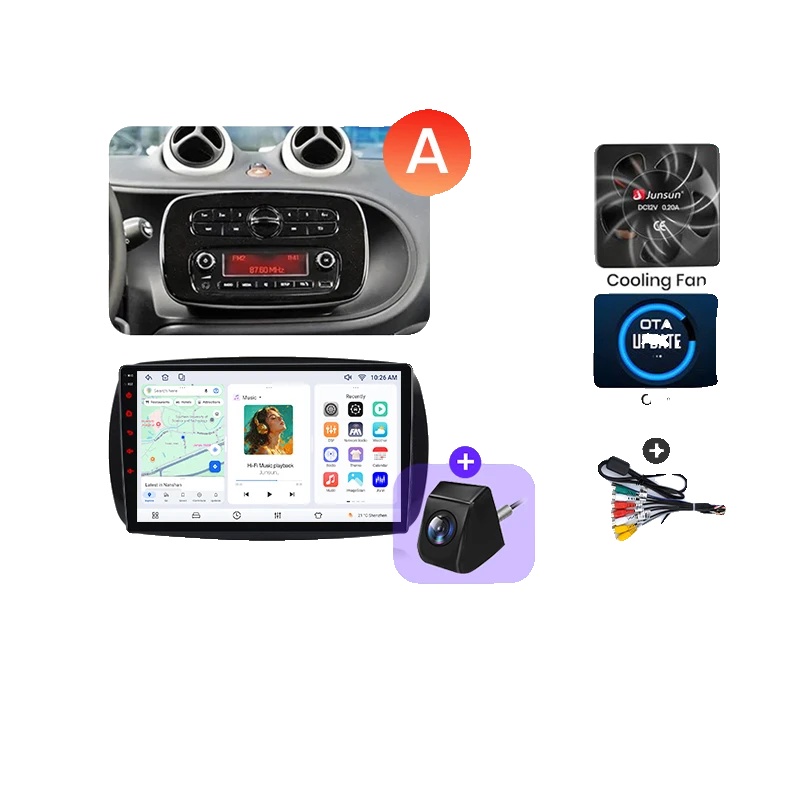Carplay, Touchscreen, Multimedia-player, Kompatibel Mit Mercedes Smart Fortwo 453 2014-2020, V7 (6gb 128gb) 9 Zoll+geschenk Cam A, Keine-b