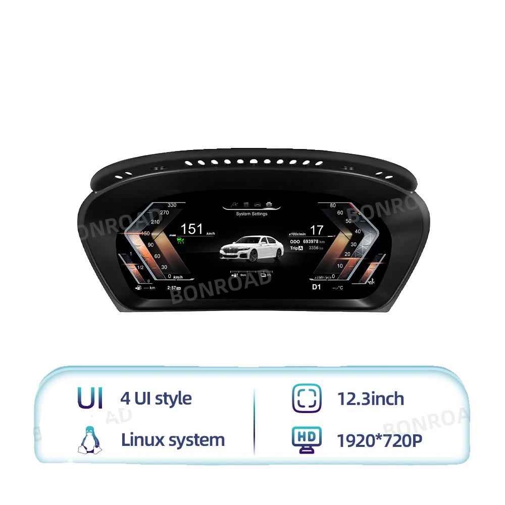 Digitales Instrumentencluster, 12,3 Zoll Display, Autoarmaturenbrett Geschwindigkeitsanzeige, Kompatibel Mit Bmw 5er Serie E60 E61, Schwarz