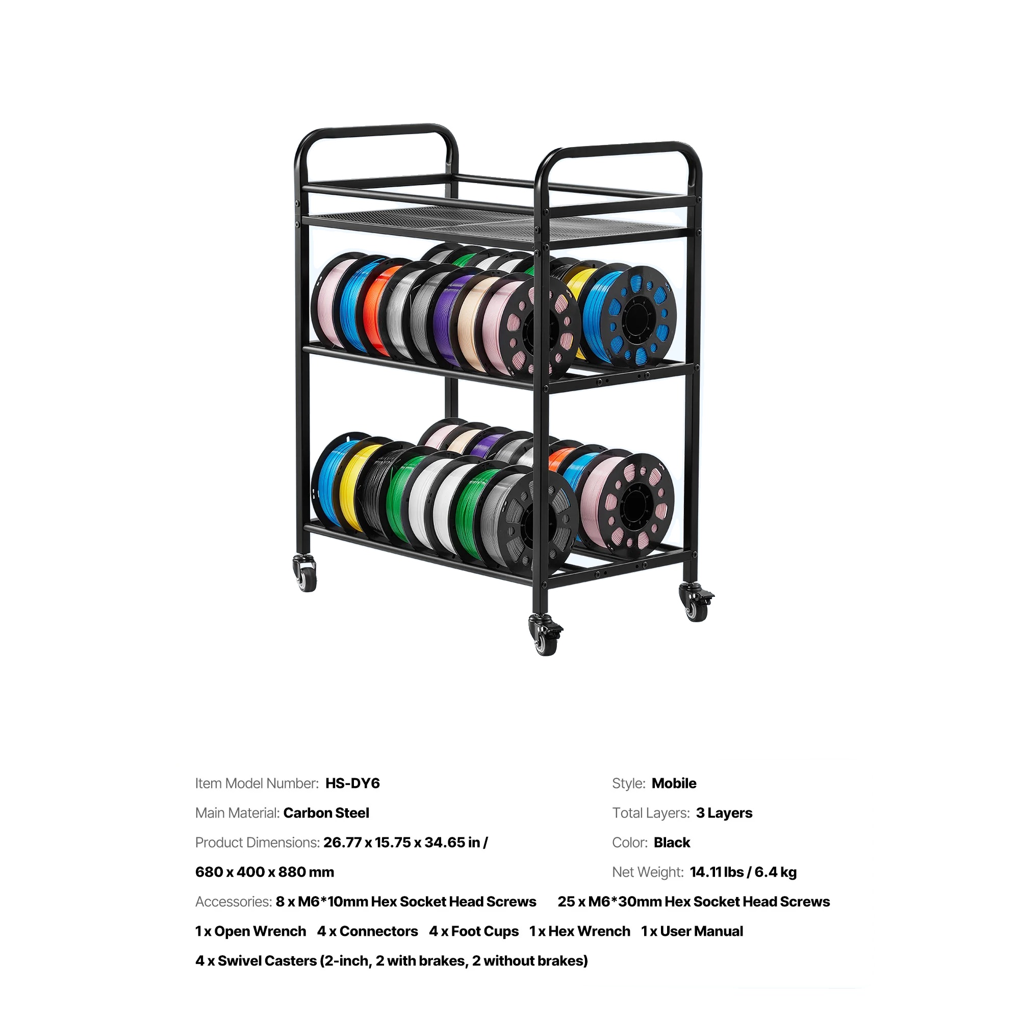 Filamentlagerregal, 3-stufiges Design, Mobil Mit Rädern, 3 Ebenen