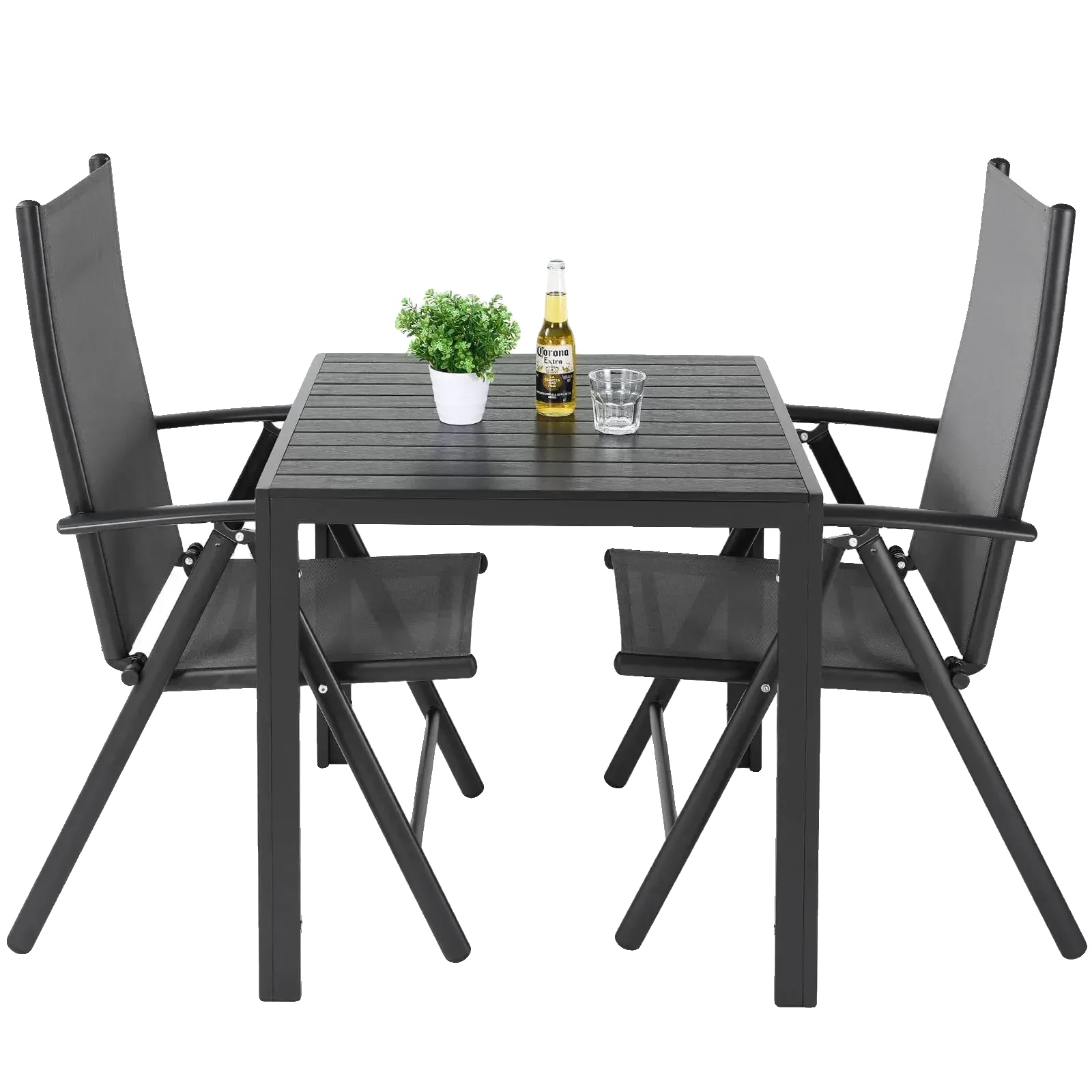 Gartenmöbelset, Verstellbare Klappstühle, Wpc-quadrattisch, Ganz Schwarz