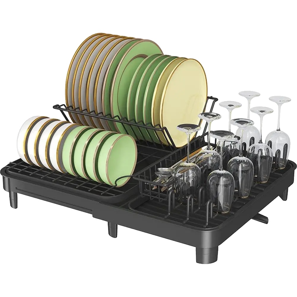 Geschirrabtropfgestell, Kohlenstoffstahl, Verstellbare Breite 32-52 Cm, Rostbeständig, Abnehmbare Becherhalter, Selbstentwässerndes Design