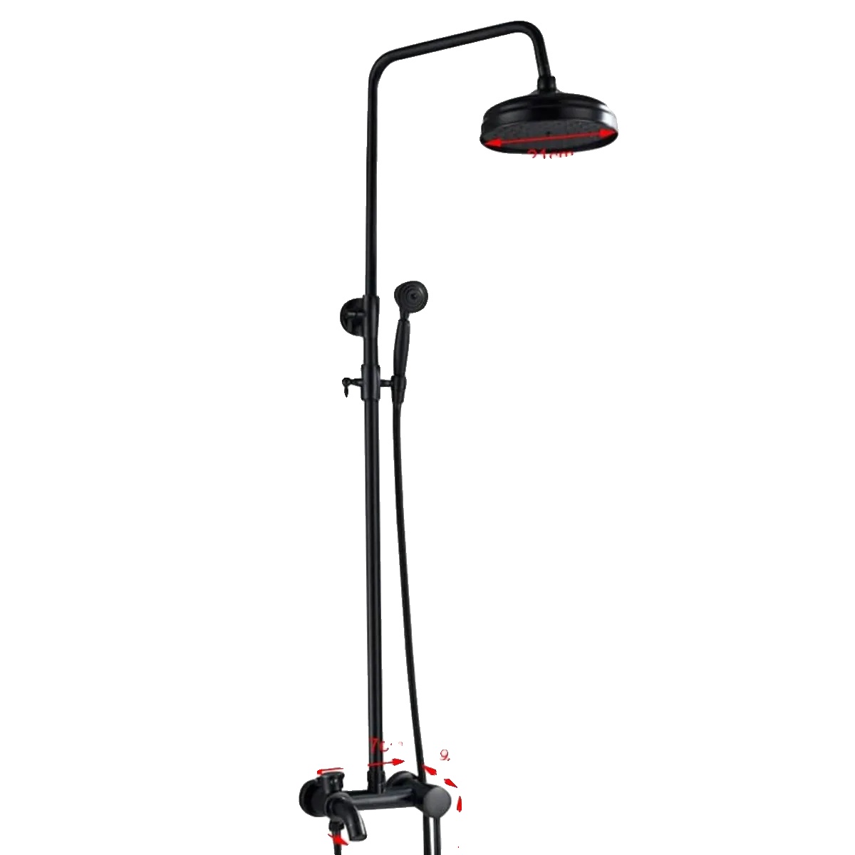 Duschsystem-set, Wandmontage, Handheld-funktion, Schwarz