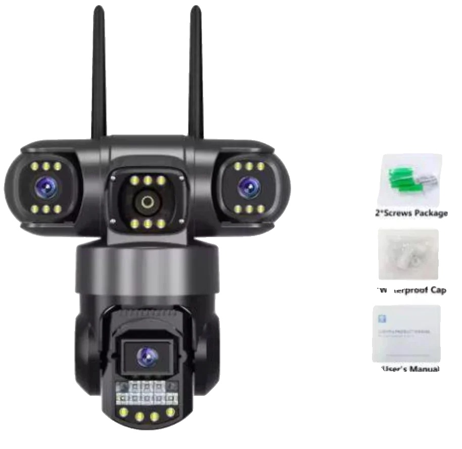 Sicherheitskamera, Tri-linsen, Vollfarb-nachtsicht, 256gb Wifi Schwarz Eu