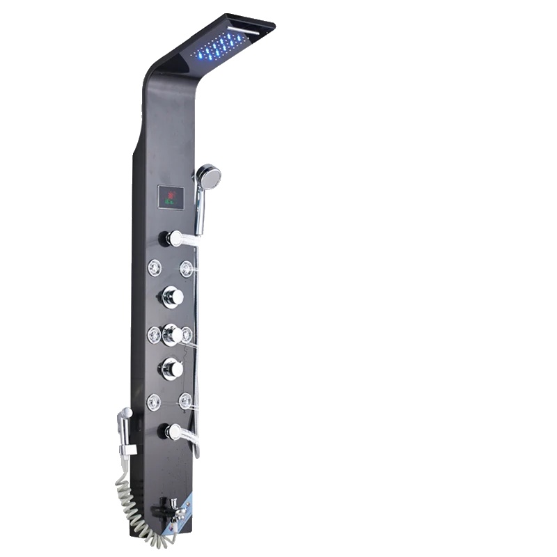 Duschpaneel, Led-temperaturanzeige, Multifunktionsdesign, Schwarz 8009