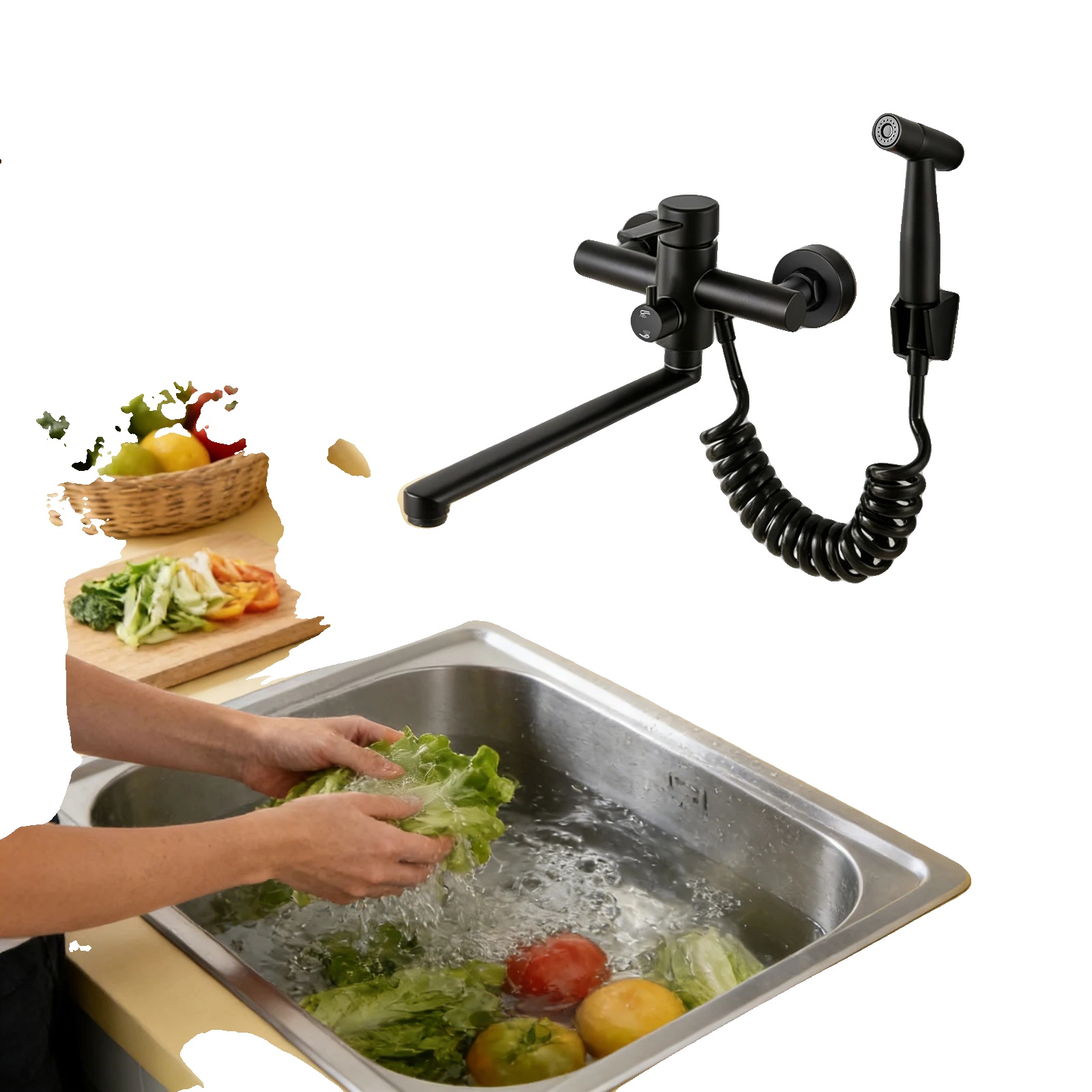 Küchenarmatur, Multifunktionale Sprühpistole, 360° Drehbar, Schwarz